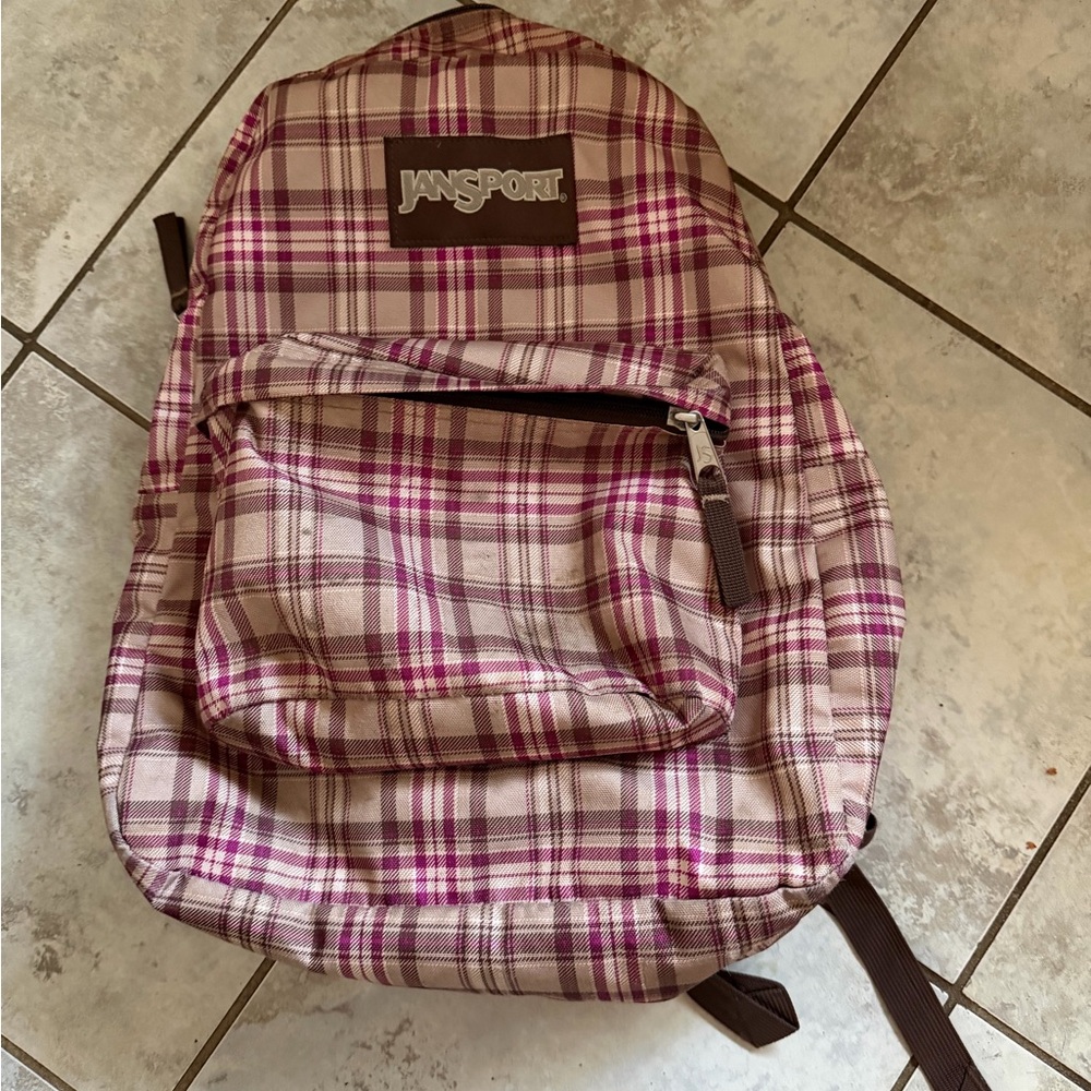 JanSport Checkered Backpack - Brown and Pink